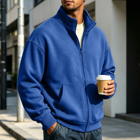 Vxararl Mens Zip Up Sweatshirt Lightweight Fleece Jacket Lightweight Fleece Full Zip no Hood Athletic Jacket Fall/winter Casual Wear, Outdoor Office Business Fleece Jacket Men Blue L