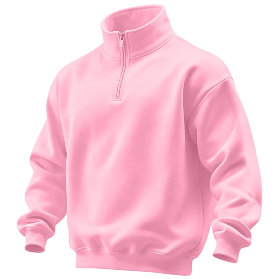 Vxararl Mock Neck Pullover Sweatshirt for Men, Solid Quarter Zip Fleece Long Sleeve Top, Multi‑Color Casual Sweater for Fall Winter Everyday Outfits Pink S