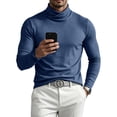 thumbnail image 1 of Vxararl Soft Stretch Cotton Blend Turtleneck Men Solid Long Sleeve Shirts Basic Slim Fit Pullover Sweater Tees Thermal Casual Long Sleeve Pullover Sweaters for Men Blue M, 1 of 4