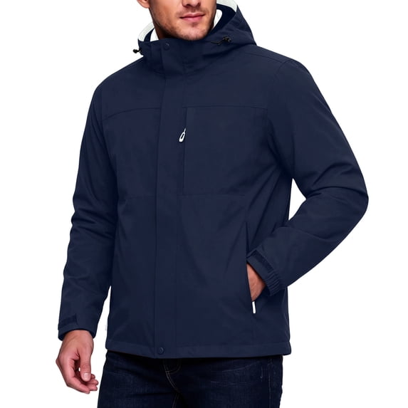 Vxararl Waterproof Jackets for Men Lightweight, Breathable, Rain Shell Coat Outdoor Windbreaker,travel Rain Jacket Hood Jackets with Zipper Pockets Windbreaker Jackets for Men Dark Blue L