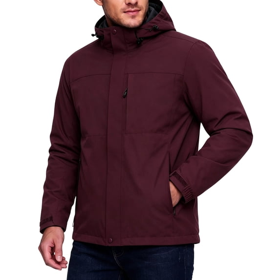 Vxararl Waterproof Jackets for Men Lightweight, Breathable, Rain Shell Coat for Running Hiking Cycling Travel Hood Jackets with Zipper Pockets Windbreaker Jackets for Men Wine M
