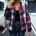 thumbnail image 1 of Vxararl Women Casual Fall Plaid Flannel Bomber Jacket Zip Up Lightweight Long Sleeve Stand Collar Outerwear with Side Pockets Daily Outfits Pink S, 1 of 9