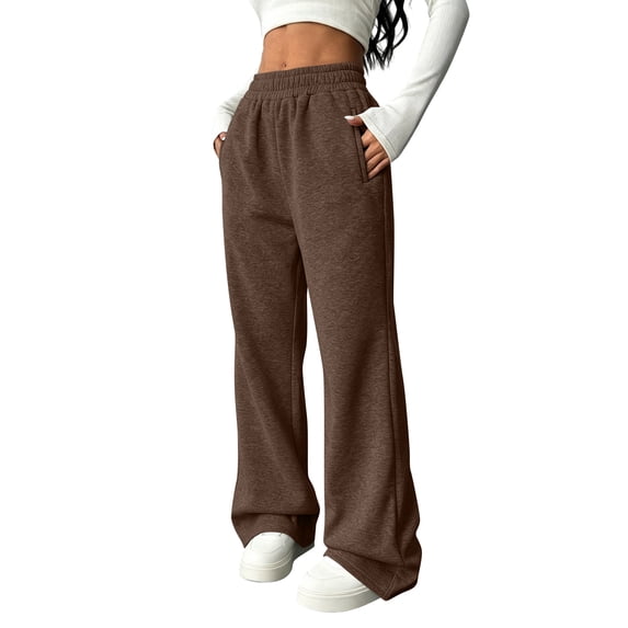 Vxararl Womens High Waist Baggy Wide Leg Sweatpants, Full Elastic Waist Loose Sweatpant with Side Pockets, Solid Color Casual Daily Workout Pants Coffee 2xL