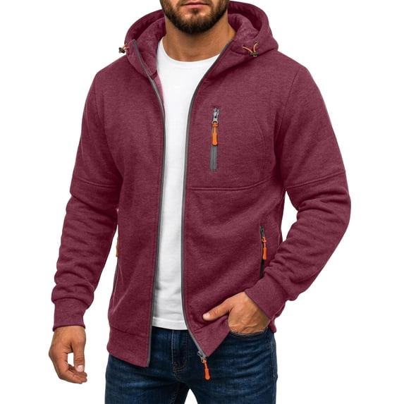 Vxararl Zip Up Hoodies for Men Long Sleeve Sweatshirt Tactical Jackets with Zipper Pockets Casual Fashion Sports Hooded Jacket Tops Zip Up Hoodie Men Red S