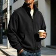thumbnail image 1 of Vxararl Zip Up Jacket Long Sleeve Fleece Sweatshirt Men Versatile - Business, Fall, Winter, Spring Jacket Lightweight Soft Fleece Jacket, Mock Neck Sweatshirt Fleece Jacket Men Black XL, 1 of 6