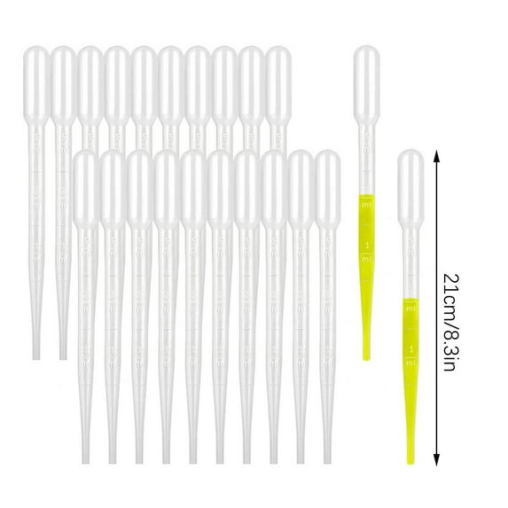 Vxdvou 100PCS Disposable Plastic Transfer Pipettes, Calibrated Dropper for Science Laboratory, Soft & Easy-to-Use 1ml/2ml/3ml/5ml, Plastic Pipette Set for Liquid Measurement & Mixing