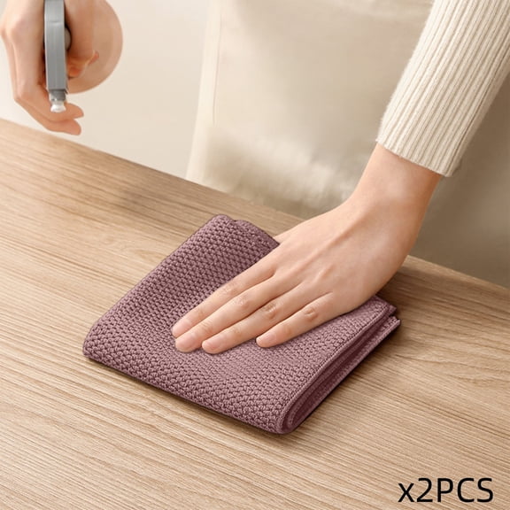 Vxdvou 2-Piece Thick Microfiber Cleaning Cloths, Super Absorbent Kitchen & Dish Towels, Reusable Scrubbing Pads for Car Glass, Furniture & Countertops, Lint-Free & Durable