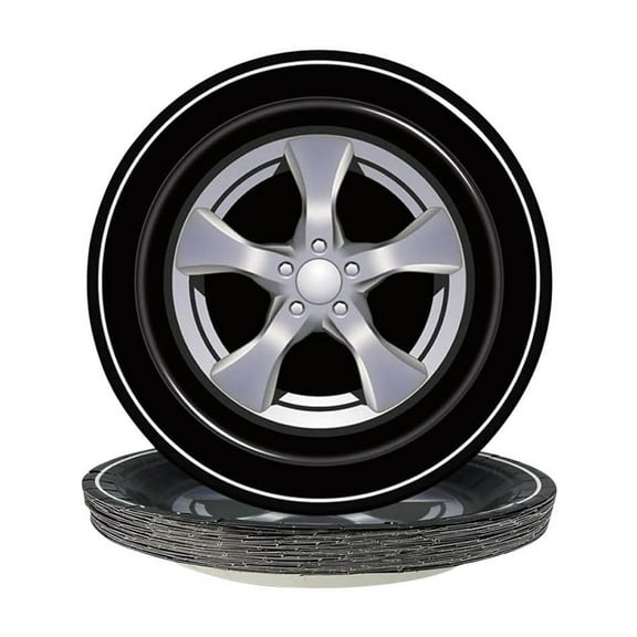 Vxdvou 24PC Racing Party Dinner Set, Tire Track Race Themed Disposable Tableware, Paper Plates, Cups, Napkins, Cutlery, Party Supplies for Kids' Birthday & Sports Events