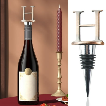 Vxdvou 26 English Alphabet Wine Stoppers, Custom Lettered Bottle Toppers for Wine Bottles, Reusable Alloy Wine Stopper Set, Elegant Wine Accessories for Kitchen & Dining, Wine Party Favors