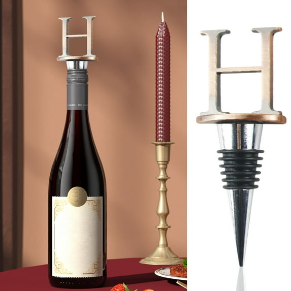Vxdvou 26 English Alphabet Wine Stoppers, Custom Lettered Bottle Toppers for Wine Bottles, Reusable Alloy Wine Stopper Set, Elegant Wine Accessories for Kitchen & Dining, Wine Party Favors