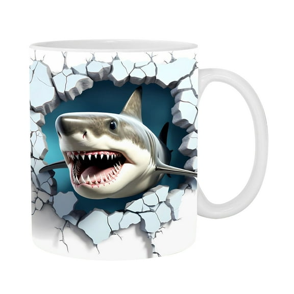Vxdvou 3D Ocean Shark Ceramic Coffee Mug, 350ml Tea Cup, Microwave & Dishwasher Safe, Unique Shark Design Travel Coffee Mug, Cute Shark Themed Coffee Mug for Home & Office