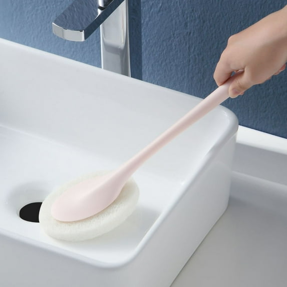 Vxdvou 40cm Long Handled Sponge Wall & Floor Cleaning Brush, Bathroom & Kitchen Bathtub Tile Scrubber with Removable Sponge Head, Efficient for Tough Stains