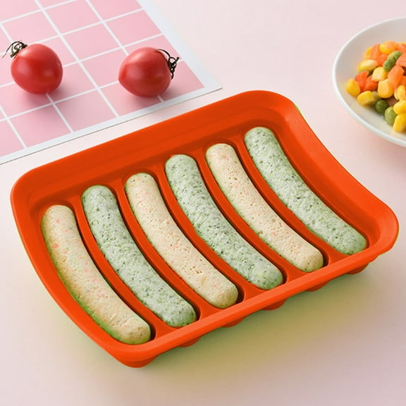 Vxdvou 6-Compartment Silica Gel Sausage & Hot Dog Molds, Reusable Baking Box with Lid, Versatile Kitchen Tool for Perfect Sausages & Hot Dogs, Red/Orange/Blue/Green, Ideal for Cooking