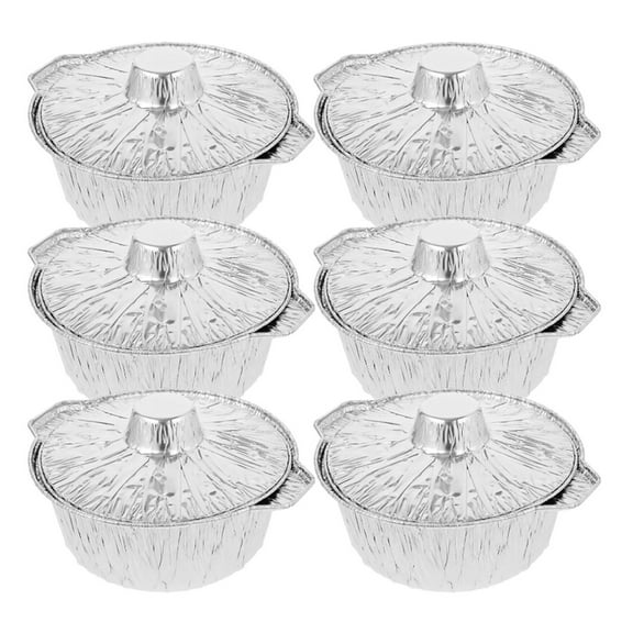 Vxdvou 6-Piece Aluminum Round Foil Pans with Lids, 10"x3.5" Disposable Baking & Cooking Containers for Food Prep, Casseroles, Cakes, Outdoor Camping, Reusable or Single-Use for Easy Cleanup