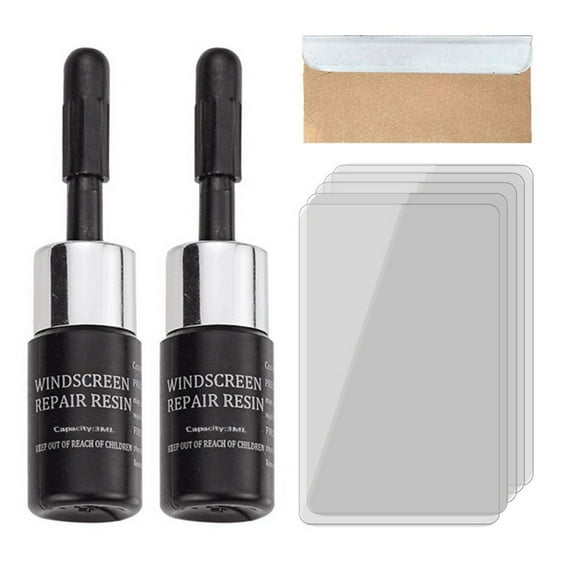Vxdvou Automotive Glass Repair Fluid, 24ml Windshield Repair Kit for Cracks & Chips, Fast-Acting Resin Repair Solution with Curing Film for Clear Auto Glass Restoration