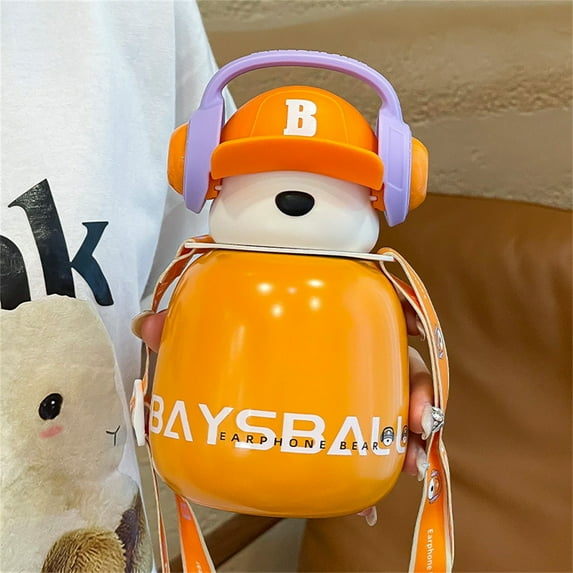 Vxdvou Big Belly Insulated Cup, Children’s Travel Cup with Straw, Cute Bear Design, Hot & Cold Drink Thermos, Durable Stainless Steel, Leak-Proof & Portable, Ideal for On-the-Go Kids' Drinks
