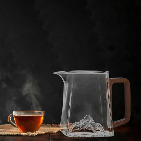 Vxdvou Borosilicate Glass Tea Kettle with Infuser & Wooden Handle, Non-Drip Spout, Removable Infuser for Loose Leaf Tea, Heat Resistant, Dishwasher Safe, Perfect for Home & Kitchen Use