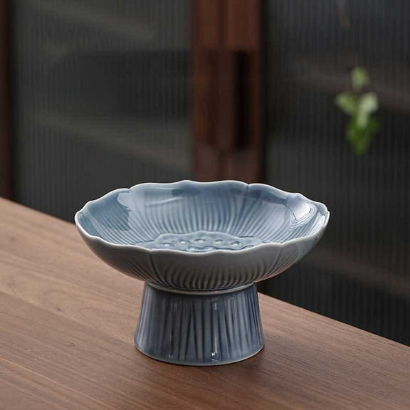 Vxdvou Ceramic Fruit Bowl, Elegant Pedestal Dessert & Ice Cream Bowl, Centerpiece for Kitchen Table & Parties, Multi-Functional Serving Dish, White/Gold/Blue/Green