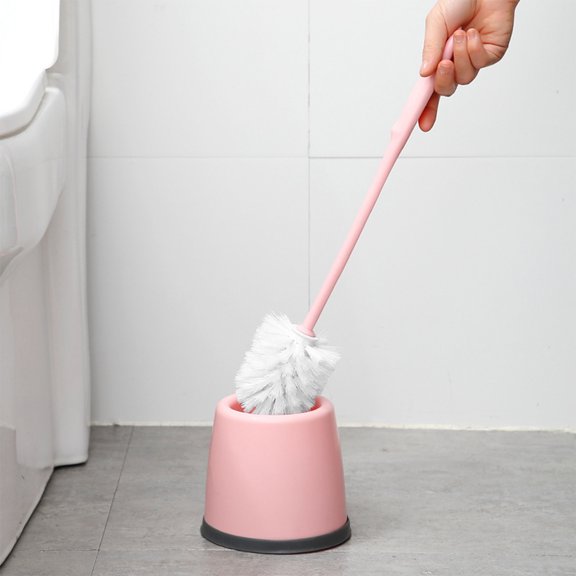 Vxdvou Dead Corner Toilet Brush, Soft Bristle Long Handle Wall-Mounted Plastic Bathroom Cleaning Brush Set with Base, All-Round Toilet & Bathroom Scrubber, Blue/Pink