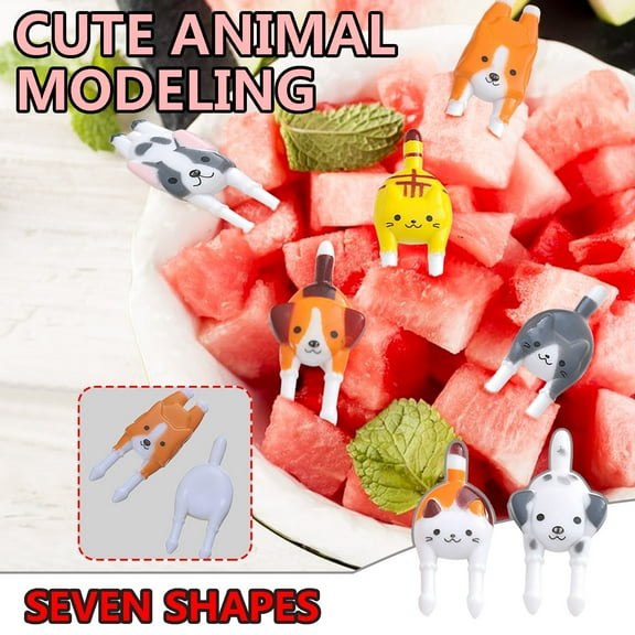 Vxdvou Dog Fruit Fork Set, Plastic Two-Tooth Forks for Kids, Fun Fruit & Snack Forks, Easy-to-Use Kitchen Gadgets, 7-Piece Set for Children, Perfect for Home & Dining Table