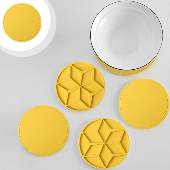 Vxdvou Food Grade Round Silica Gel Placemat, Heat Insulation Mat for Kitchen, Non-Slip Tableware Draining Pad, Kitchen Counter Organizer for Cups, Bowls & Pots, Kitchen Mats Cushioned