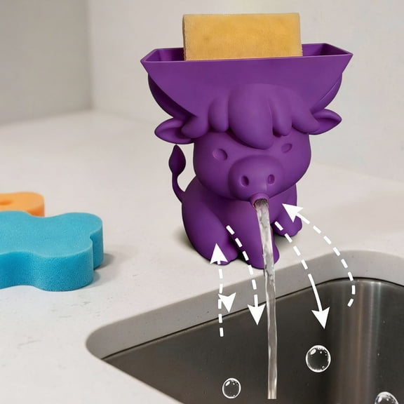 Vxdvou Funny Cow Sponge Holder, Cute Kitchen Sink Organizer, Keeps Sponge Dry & Clean, Fun Cow Design, Countertop Accessory for Sponges & Scrubbers, Functional & Playful
