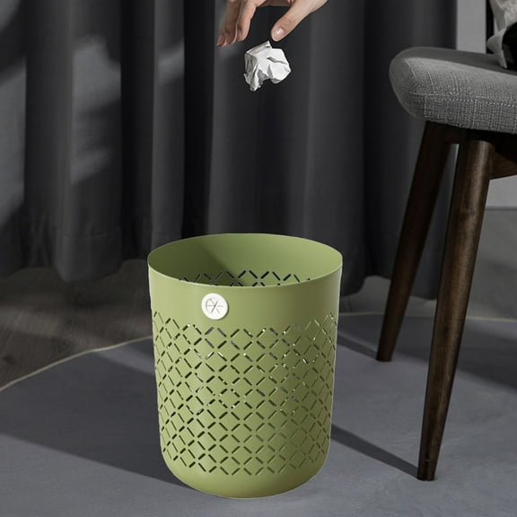 Vxdvou Garbage Can, Green Plastic Trash Bin for Bathroom, Office, Kitchen, Small Space, Lidless Design, Large Opening for Easy Disposal, Stylish and Modern Wastebasket