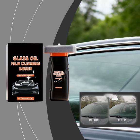 Vxdvou Glass Oil Film Cleaning Brush, Car Window Cleaner, Removes Oil Film & Stubborn Water Stains, Restores Glass Clarity, Improves Nighttime Visibility, 100ml