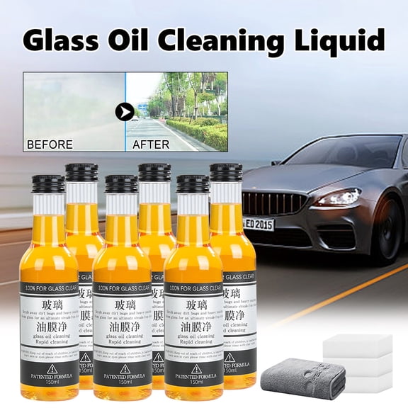 Vxdvou Glass Oil Film Remover 150ml, Car Windshield & Window Cleaner, Removes Stubborn Oil Films & Stains, Improves Glass Clarity for Clearer Visibility in Rain & Night Driving