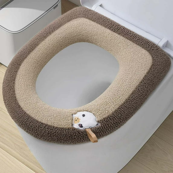 Vxdvou Household Toilet Seat Cover, Soft & Thickened Winter Cushion, Fits Round & Rectangular Toilets, Washable & Elastic, Full Surround, 2-Pack, Comfortable & Durable