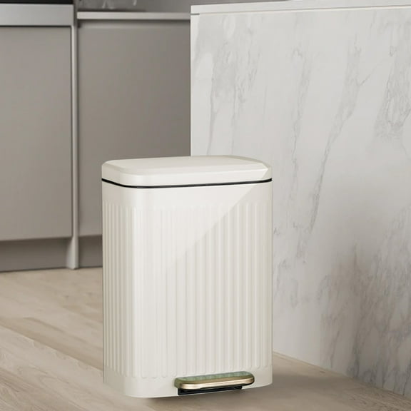 Vxdvou Household Trash Can with Foot Pedal, Odorless Plastic Bin, Noise Reduction, Stainless Steel, Removable Inner Bin, White, Beige, Gray, 32.5x22x15cm, Bathroom, Office, Kitchen