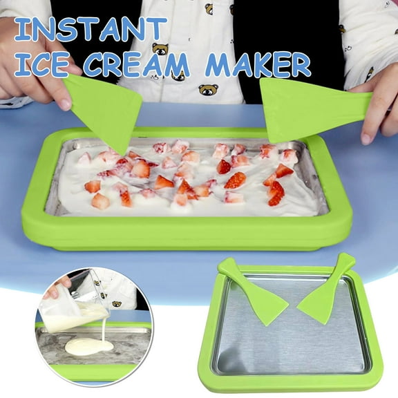 Vxdvou Instant Ice Cream Maker, Non-Electric Ice Cream Machine for Home, DIY Ice Cream Tray with Scrapers, Fun Kids Kitchen Gadget, No Power Needed, Kitchen Essentials for Family Fun