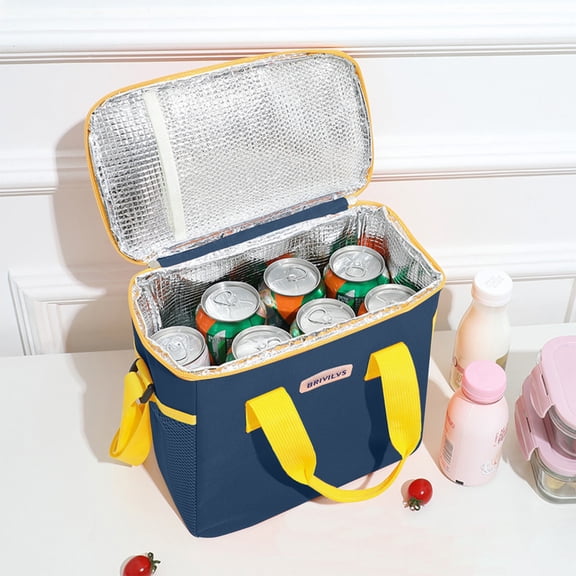 Vxdvou Insulated Picnic Bag, Outdoor Ice Pack Lunch Bag with Shoulder Strap, Waterproof Cloth Travel Bag for Snacks & Drinks, Large Capacity Insulation Cooler for Work & School