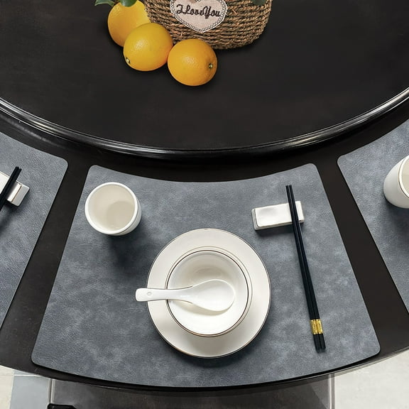 Vxdvou Leather Fan-Shaped Placemats, Elegant Western Dining Mats, Heatproof Table Mats, Luxury Leather Dining Accessories for Kitchen & Restaurant, Easy Maintenance & Durable