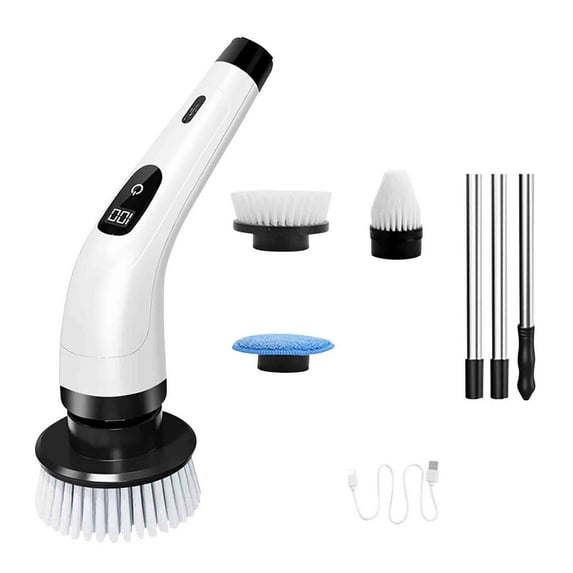 Vxdvou Multi-Functional Cleaning Brush 4-in-1 Wireless Rotating Household Tool with Detachable Stainless Steel Handle, Multiple Brush Heads for Easy Cleaning, Ideal for Bedside, Car Seats