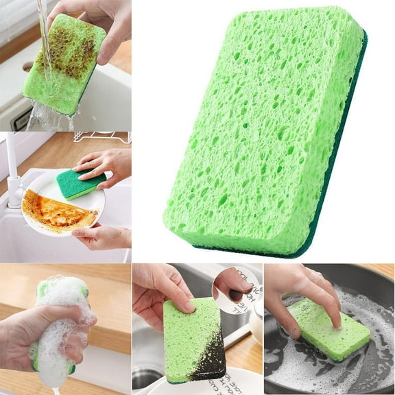 Vxdvou Natural Wood Pulp Cotton Sponges, Double-Sided Dishwashing Sponges, Soft Absorbent Kitchen Sponges for Cleaning Dishes, Pans, Stubborn Dirt, Non-Scratch Design, Eco-Friendly