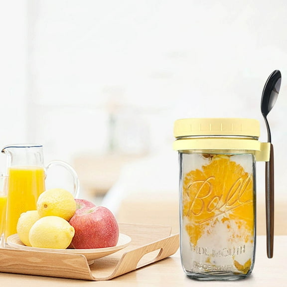 Vxdvou Oats Container with Lid & Spoon, 350ml Airtight Cereal Jar, Leakproof Breakfast Storage Jar for Oats, Milk, Juice & More, Portable Kitchen Storage Jar, Kitchen Gadgets, Meal Prep