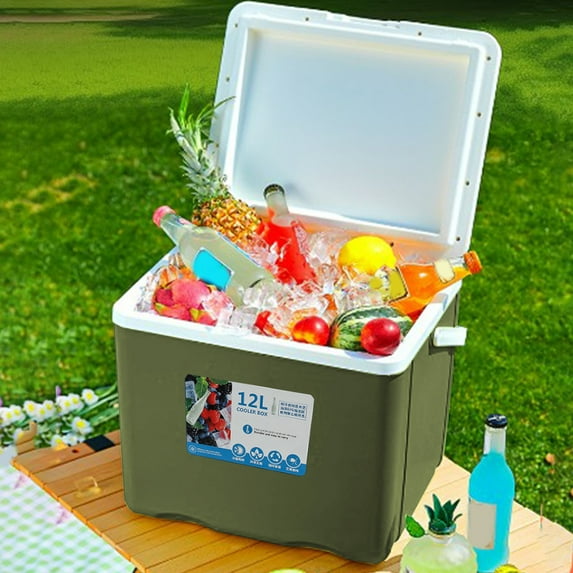 Vxdvou Portable Insulated Cooler Box with Thermometer, Leak-Proof 12L Outdoor Cooler, Keeps Ice for 3 Days, Perfect for Beach, Camping, Picnic, Travel & Sports, White/Blue/Green, Kitchen Essentials