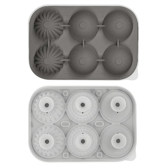 Vxdvou Silicone Ice Cubes Mould, Food-Grade Ice Tray for Whiskey & Cocktail, Flexible Ice Mold with 6 Compartments, Spherical & Angular Ice Shapes, Easy-to-Use Kitchen Gadget for Party Drinks