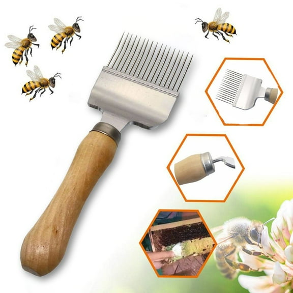 Vxdvou Stainless Steel Honey Fork and Uncapping Scraper, Beekeeping Tool with Wooden Handle, Practical Honeycomb Cutter for Sunken Areas, Sturdy Design for Effective Honey Extraction