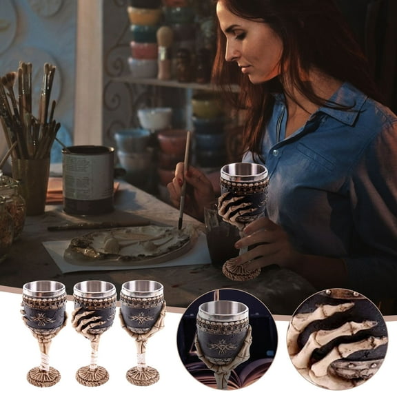 Vxdvou Stainless Steel Resin Retro Skull Cup, Unique Teacup for Coffee & Beer, Resin & Stainless Steel Drinkware, Durable Halloween Decor Mug, Novelty Gift Cup for Parties & Gifts