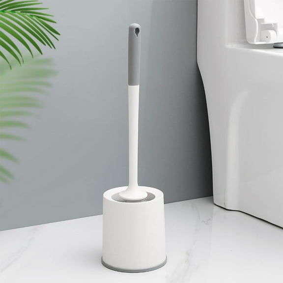 Vxdvou Toilet Brush and Holder Set with Long Handle, Easy to Hide and Install for Bathroom Cleaning, Compact, White, Includes Hollow Base for Convenience