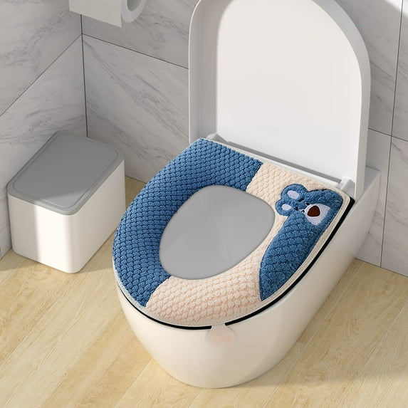 Vxdvou Toilet Seat Cushion with Adhesive Buckle, Little Bear Design Toilet Seat Ring with Handle, Comfortable Soft Cushion for Children and Adults, Easy to Clean and Install