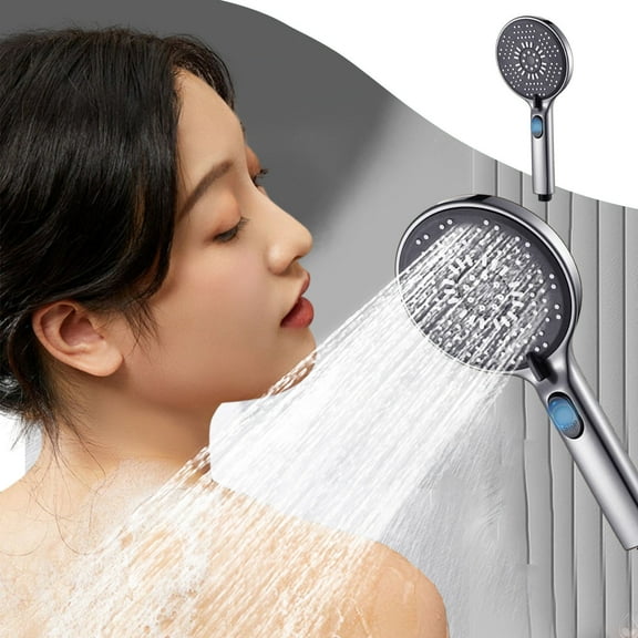Vxdvou Turbo Shower Head, High Pressure Shower Nozzle, 5 Bathing Modes, Pressurized Water Fan for Low Pressure Water, Universal Connector, Premium Shower Head for Bathroom & Home