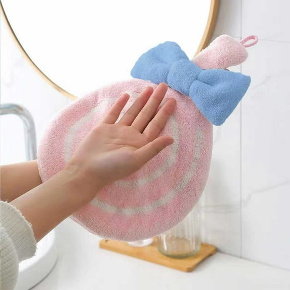 Vxdvou Turkish Hand Towels, Soft and Absorbent Lollipop Shaped Washcloths for Bathroom and Kitchen, Cute Bow Design for Home Use, Pink/Blue/Yellow Color, Kitchen Towels Set