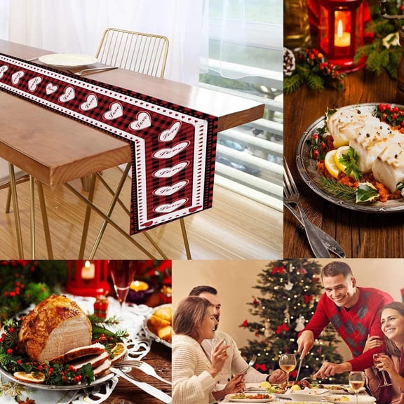 Vxdvou Valentine's Day Polyester Printed Table Flag, Decorative Table Runner for Valentine's Day, Holiday Table Decorations, Kitchen & Dining Decor, Home & Kitchen, Festive Table Settings