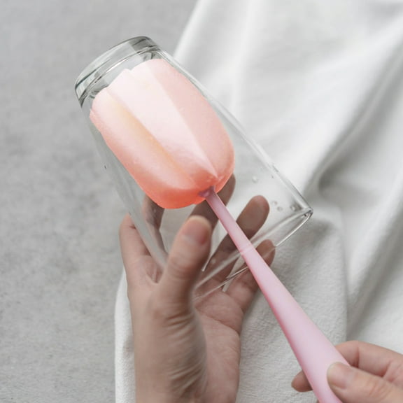 Vxdvou Vertical Cup Brush, Soft Sponge Cleaning Brush for Goblets, Glasses, Bottles & Mugs, Ergonomic Handle, Rotatable Head for Stubborn Stain Removal, Non-Scratch, Dishwasher Safe