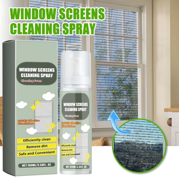 Vxdvou Window Screens Cleaning Spray, 100ml Multi-Function Foam Cleaner for Streak-Free Window & Screen Cleaning, No Disassembly Required for Quick & Easy Dirt Removal & Shine