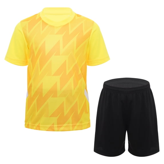 Vxuxlje Boys Football Tracksuits Kids Training Suits Short Sleeve T-Shirts & Shorts Teamswear Sets Yellow XS