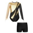 thumbnail image 1 of Vxuxlje Children Girls Long Sleeve Sparkly Diamond Gymnastics Leotard Athletic Bodysuit with Ballet Gold&Black 14, 1 of 7